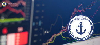Treasury logo overlaid on a computer screen with an out of focus financial graph